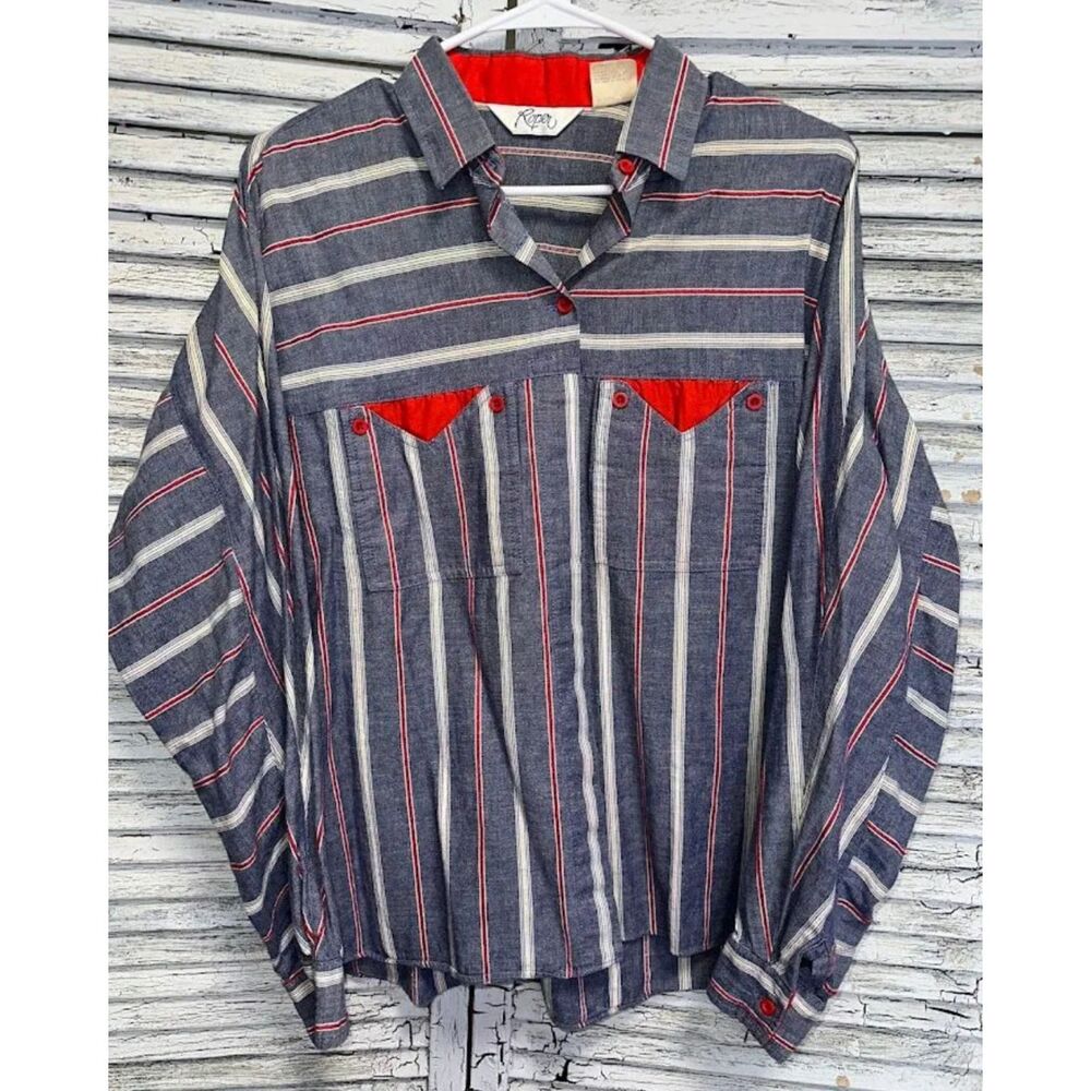 Vintage Men's Blue Roper Hidden Button Up Shirt Size Medium